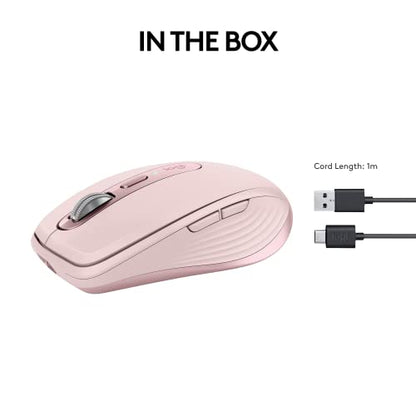 Logitech MX Anywhere 3S Compact Wireless Mouse, Fast Scrolling, 8K DPI Any-Surface Tracking, Quiet Clicks, Programmable Buttons, USB C, Bluetooth, Windows PC, Linux, Chrome, Mac - Rose