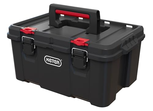 Keter Stack-n-Roll Modular Tools Organizer for Garage Storage and DIY, 3 Piece Resin Rolling Tool Box System for Small Parts, Black