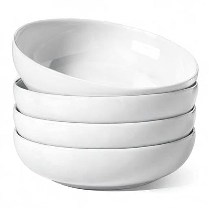 LE TAUCI Pasta Bowls 45 oz, Salad Bowls Set for Serving Soup, Pasta, Noodle, Dinner, Large Kitchen Bowl Plates, Microwave Safe - 8.5 Inch, Set of 4, White