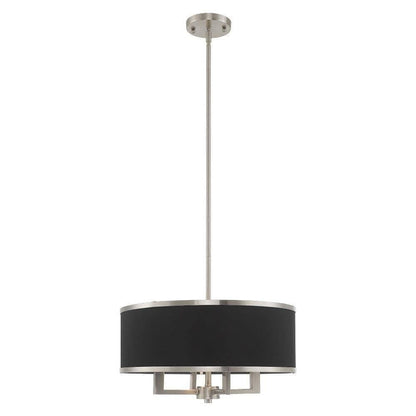 Livex Lighting 60404-91 Park Ridge - Four Light Chandelier, Brushed Nickel Finish with Black Fabric Shade