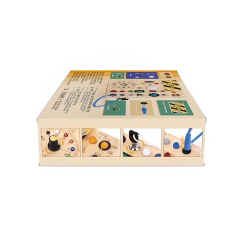 Iabedi Busy Board, Montessori Toy for 1-3 Years Old, Wooden Toddler Sensory Travel Toy, Ideal Gift for 1+ Year Old Boys (Busy Board Plus V2), Medium, Yellow