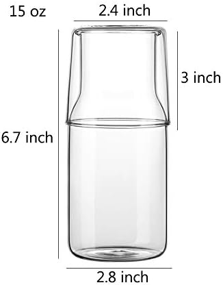 Sizikato 15 Oz Simple Clear Glass Bedside Night Water Carafe with Tumbler Glass
