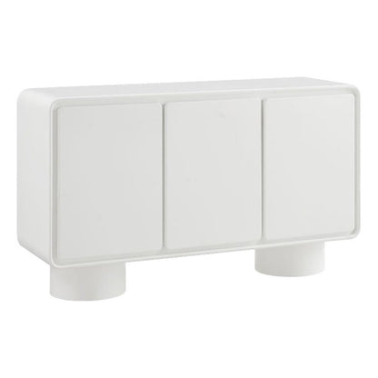 Modway Lumo Modern Sculptural 3 Door Accent Cabinet in White – Rounded Edge Storage Cabinet for Living Room or Entryway – 55 Inch Contemporary Sideboard with Concealed Storage