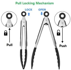 Kitchen Tongs for Cooking, Locking Silicone Tongs, Stainless Steel Serving Tongs, 7, 9, and 12 In Locking Food Tong