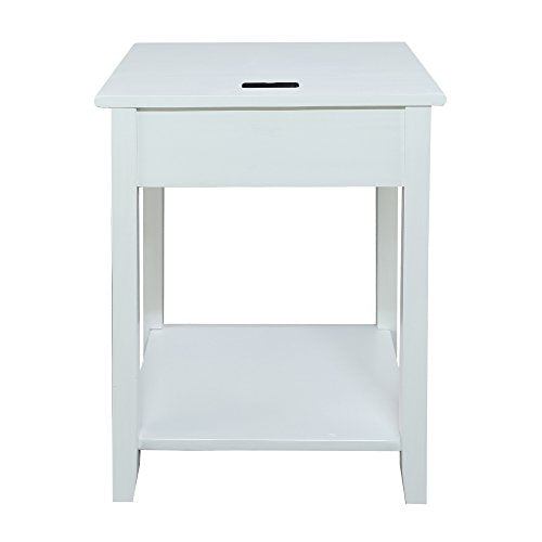 Casual Home Owl Night Stand with USB Port Charging Station and Drawer, 17.5" W x 14.25" D x 24.5" H, Natural Gray