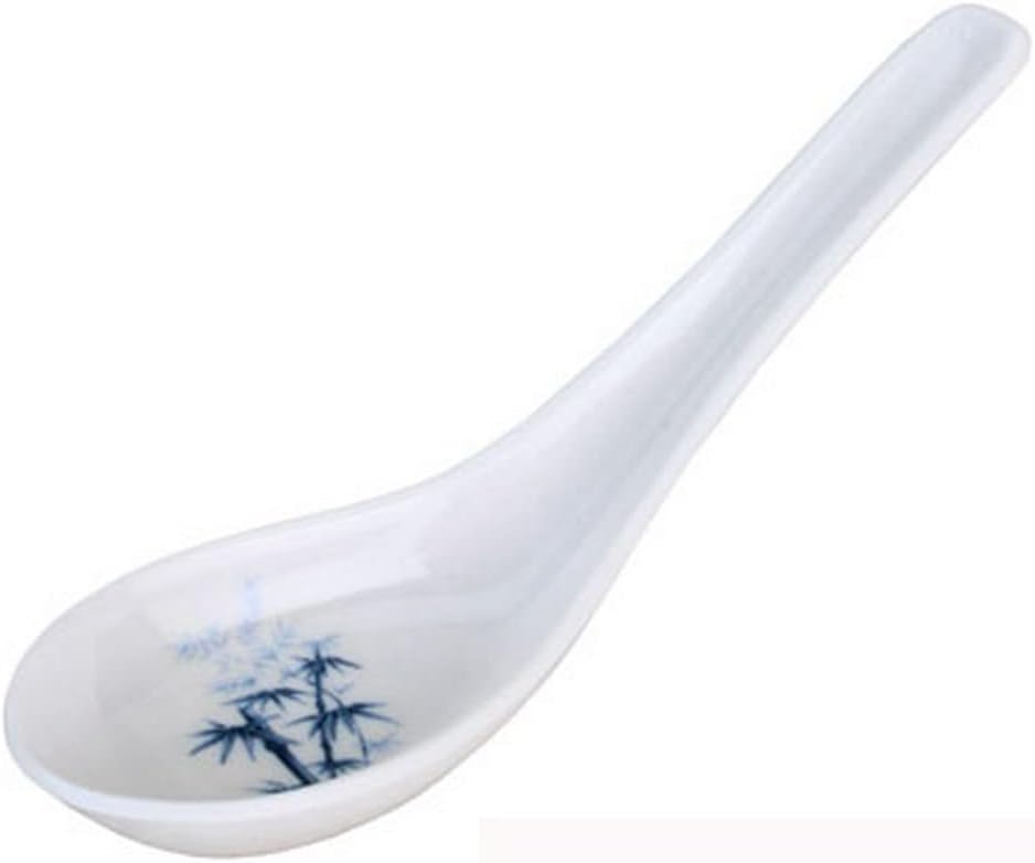 JapanBargain Set of 12 Asian Japanese Chinese Wonton Soba Rice Pho Ramen Noodle Soup Spoons, White/Blue