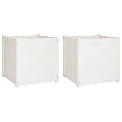 Foknhdi 2 Pack 23.6 in White Square Solid Pine Wood Large Planter Box, Raised Garden Bed Outdoor with Drainage Holes, Minimalist Patio Herb Flower Pot for Balcony, Yard and Garden
