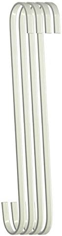 4-Pack 12 Inch White Finish Steel Hanging Flat Hooks - Heavy-Duty S Shaped Hooks for Kitchenware, Plants, Towels