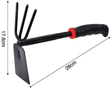 Yima Gardening Hand Tool Hoe with 3 Teeth Rake, Heavy Duty Carbon Steel Blade for Weeding and Digging