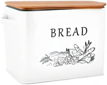 Countertop, 13 7.2 x9.8, E-far Bread Box for Kitchen Metal Bread Storage Container Bin with Bamboo Lid for Cutting