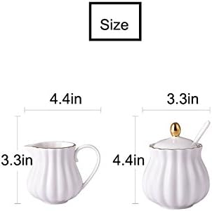 CHOOLD Elegant Flower Design Ceramic Sugar and Creamer Set, 7.5oz, with Lid Spoon, Coffee Serving Set, Wedding Gift