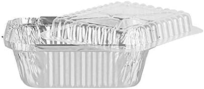 PARTY BARGAINS 1 Lb. Small Aluminum Pan with Lids - 50 Pack Disposable Take-Out Pans