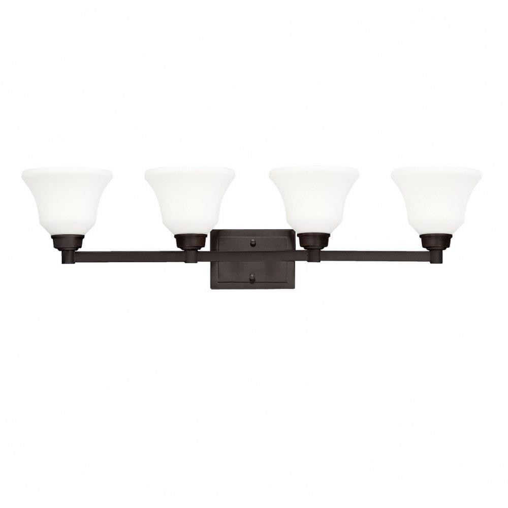 Kichler Langford 35" 4 Light Vanity Light with Satin Etched White Glass in Olde Bronze®