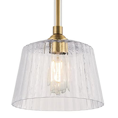Westinghouse 6130200 Aggie Transitional One Light Indoor Pendant, Brushed Brass Finish, Clear Ribbed Glass