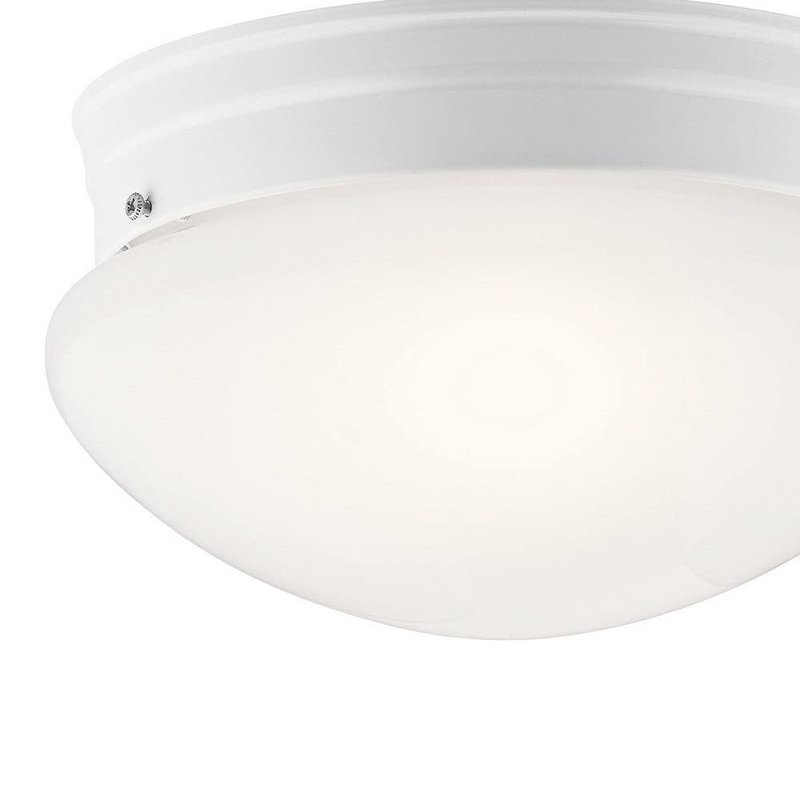 Kichler Ceiling Space 9" 2 Light Flush Mount with White Globe in Brushed Nickel