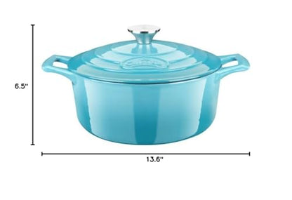 La Cuisine Enameled Cast Iron Dutch Oven Casserole Dish Pot with Lid, 5 QT 10.2" /26cm Dia. Internal Matt Black Enamel Coating for bread baking,Teal Enamel Finish Exterior, Oven Safe up to 500° F