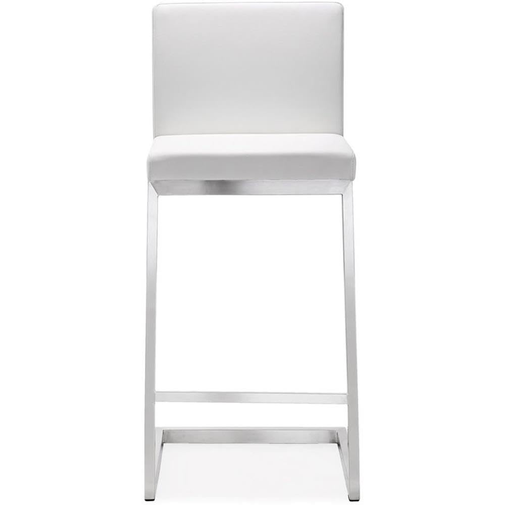 Tov Furniture Parma White Performance Vegan Leather and Stainless Steel Counter Stool - Set of 2