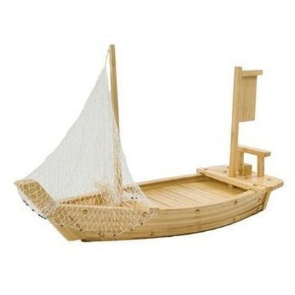 THY COLLECTIBLES Wooden Japanese Sashimi Sushi Boat Plate Serving Tray With Fishing Net (20" (50cm))