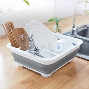 Collapsible Dish Drainer with Drain Plug & Swivel Spout - Space-Saving, Portable Dish Rack for Kitchens, RVs, Campers & Travel Trailers
