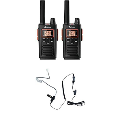Cobra RX680 Walkie Talkies (2-Pack) - Rugged & Splashproof Two Way Radios Long Range, IP54 Water Resistant Design, 60 Pre-Programmed Channels, Weather Alerts, Included Charging Dock (Black/Orange)