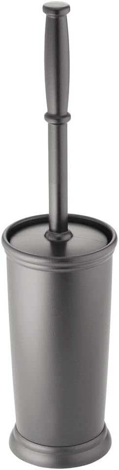 mDesign Toilet Bowl Brush and Holder - Covered Bathroom Scrubber in Modern Holder - Space Saving Deep Cleaning Brush -