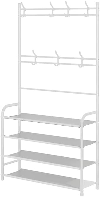 Rack,3-in-1 4-Tier 8 Hooks,16-20 UDEAR Entryway Coat and Shoe Hall Tree Multifunctional Storage Shelf with Shoe Bench