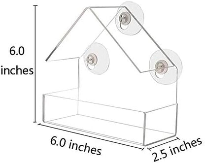 Window Bird House Feeder - Extra Strong Suction Cups Clear Bird Seed Holder for Outside Birdhouse Shape
