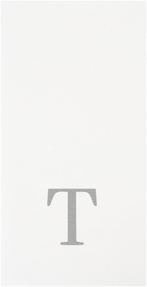 15.8 7.9 Inch 50 Luxenap X Linen-Feel Guest Towels, Lettered Hand Towels - Silver Letter 'T', Sans Serif Font, White