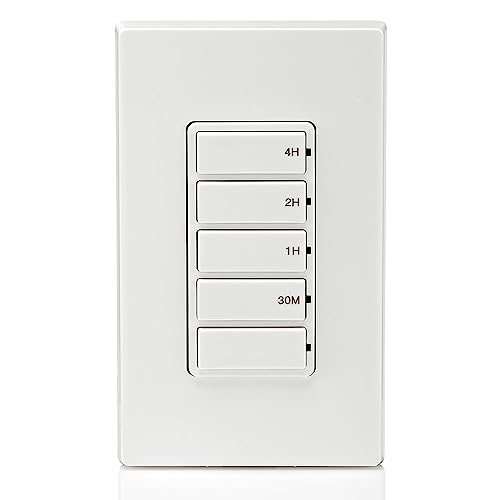 Leviton Countdown Timer Switch for bathroom fan and household lights, 5-10-15-30 min, No Neutral Required, Single Pole, 15A, 1/2 HP/9.8A Fan/Motor, DT130-1LW, White