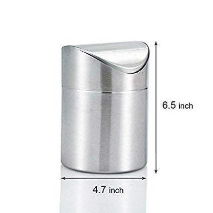 2 Packs Countertop Set, 1.5 0.40 ZHOUWHJJ Mini Brushed Stainless Steel Swing Lid Trash Can Come with Trash Bag, L /
