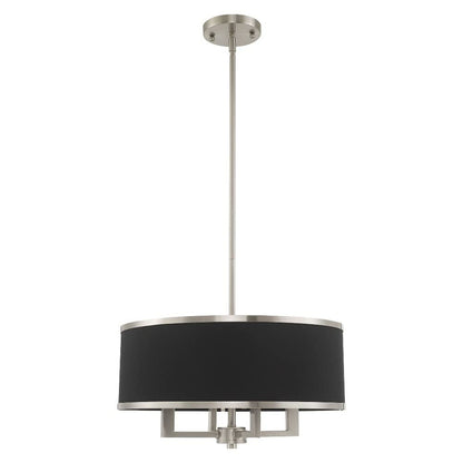 Livex Lighting 60404-91 Park Ridge - Four Light Chandelier, Brushed Nickel Finish with Black Fabric Shade
