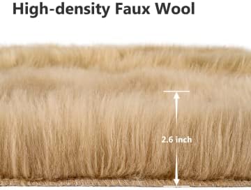 2 (1.6ft 1.6ft) Softlife Camel Faux Fur Sheepskin Chair Cover PCs Seat Cushion Pad Super Soft Area Rugs for Living