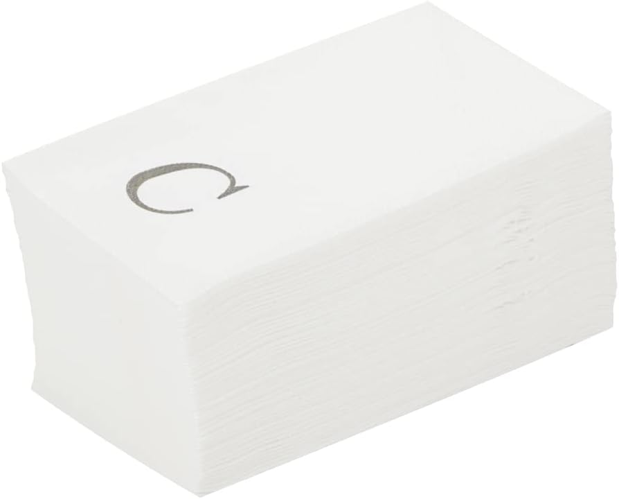 15.8 7.9 Inch 50 Luxenap X Linen-Feel Guest Towels, Lettered Hand Towels - Silver Letter 'C', Sans Serif Font, White