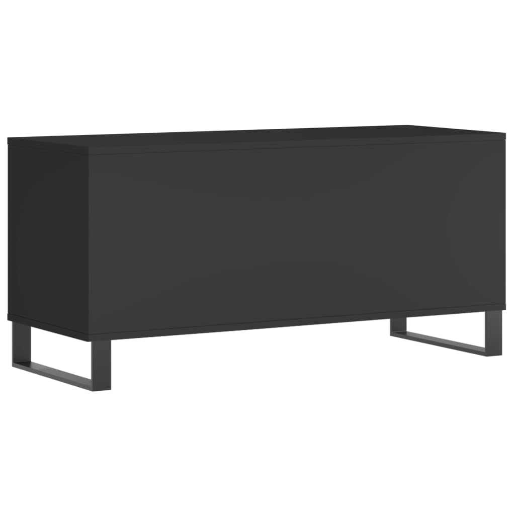 WXGTBKPR Vinyl Record Storage Cabinet with Iron Legs, Modern Media Console Stand for Living Room, Matte Black Engineered Wood Sideboard Organizer, 39.4x15.0x18.9 Inches