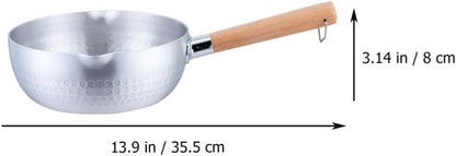 Hemoton Nonstick Saucepan, Stainless Steel Yukihira Pan, Small Traditional Japanese Sauce Pot with Wooden Handle