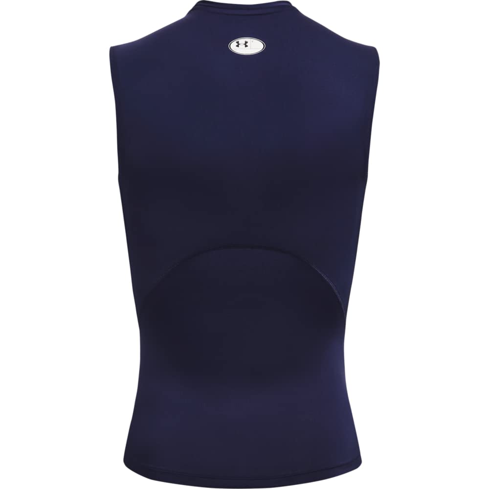 Under Armour Men's Armour HeatGear Compression Sleeveless T-Shirt , Midnight Navy (410)/White, Medium
