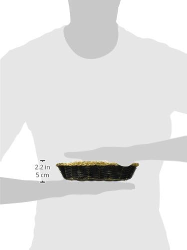 Winco Oblong Woven Basket, Black with Gold Trim, 9" x 6.5" x 2.25"