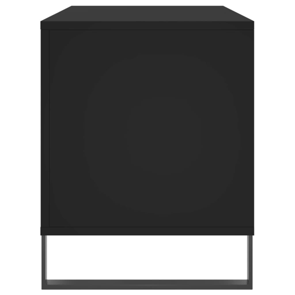 WXGTBKPR Vinyl Record Storage Cabinet with Iron Legs, Modern Media Console Stand for Living Room, Matte Black Engineered Wood Sideboard Organizer, 39.4x15.0x18.9 Inches