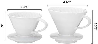Ceramic Pour Over Coffee Dripper - Slow Brewing Accessories for Home, Cafe, Restaurants - 2 Cup Size, Brown