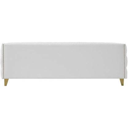 Meridian Furniture 651White-S Michelle Collection Modern | Contemporary Sofa with Deep Button Tufting, Gold Nailhead Trim and Sturdy Gold Iron Legs, White Vegan Leather, 90" W x 34" D x 30" H