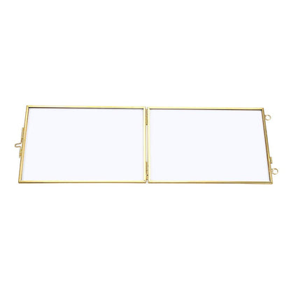JUXYES Set of 2 Wall Hanging Brass Frames for Pressed Flowers, Golden Modern Hanging Picture Artwork Display Frame, Double Glass Floater Style Gallery Wall Frame for Photo Picture Poster etc, 4x6 Inches