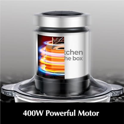 Kitchen in the box Mini Food Processor, Electric Meat Grinder & Food Chopper with 400W Powerful Veggie Chopper-One 3 Cup Bowl & S Blades for Meat/Fish/Vegetable/Baby Food