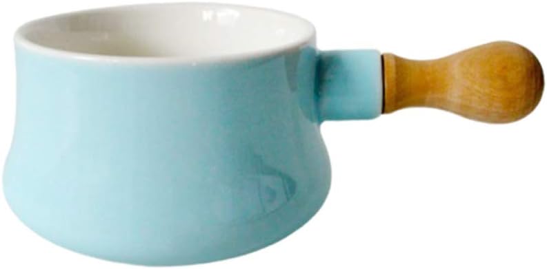 Cabilock Fashion Ceramic Soup Bowl with Wood Handle, Capacity Breakfast and Noodle Bowl for Home Use