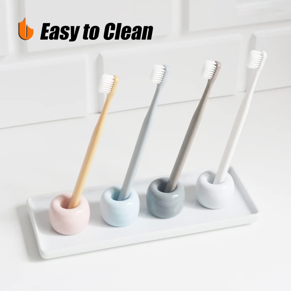 Urbanstrive Mini Ceramics Toothbrush Holder Stand for Bathroom Vanity Countertops (Gray 2-Pack)