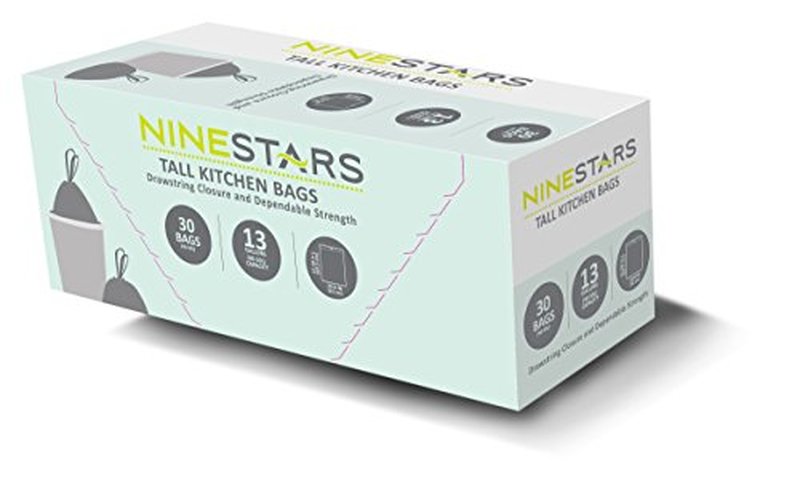 NINESTARS NSTB-13-30 Extra Strong White Trash Bag w/Drawstring Closure, 13 Gal. / 49 L., 30 count