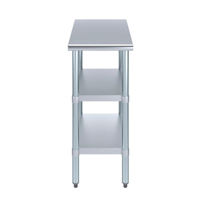 Stainless Steel Work Table with 2 Shelves | Metal Utility Table | Commercial & Residential NSF Utility (Stainless Steel Table with 2 Shelves, 30" Long x 24" Deep)