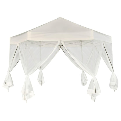 Hexagonal Gazebo Cream White, 11.8x11.8x9.2 ft Outdoor Canopy Tent with Mesh Sidewalls, Portable Pop Up Patio Shelter for Parties, Weddings, Backyard Events Lawn Structures