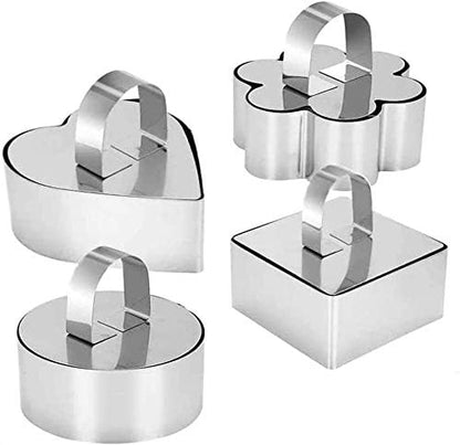 Stainless Steel 3D Cake Molds with Pusher Lifter, Set of 4 Baking Dish Tools for Cupcake, Mousse, Salad