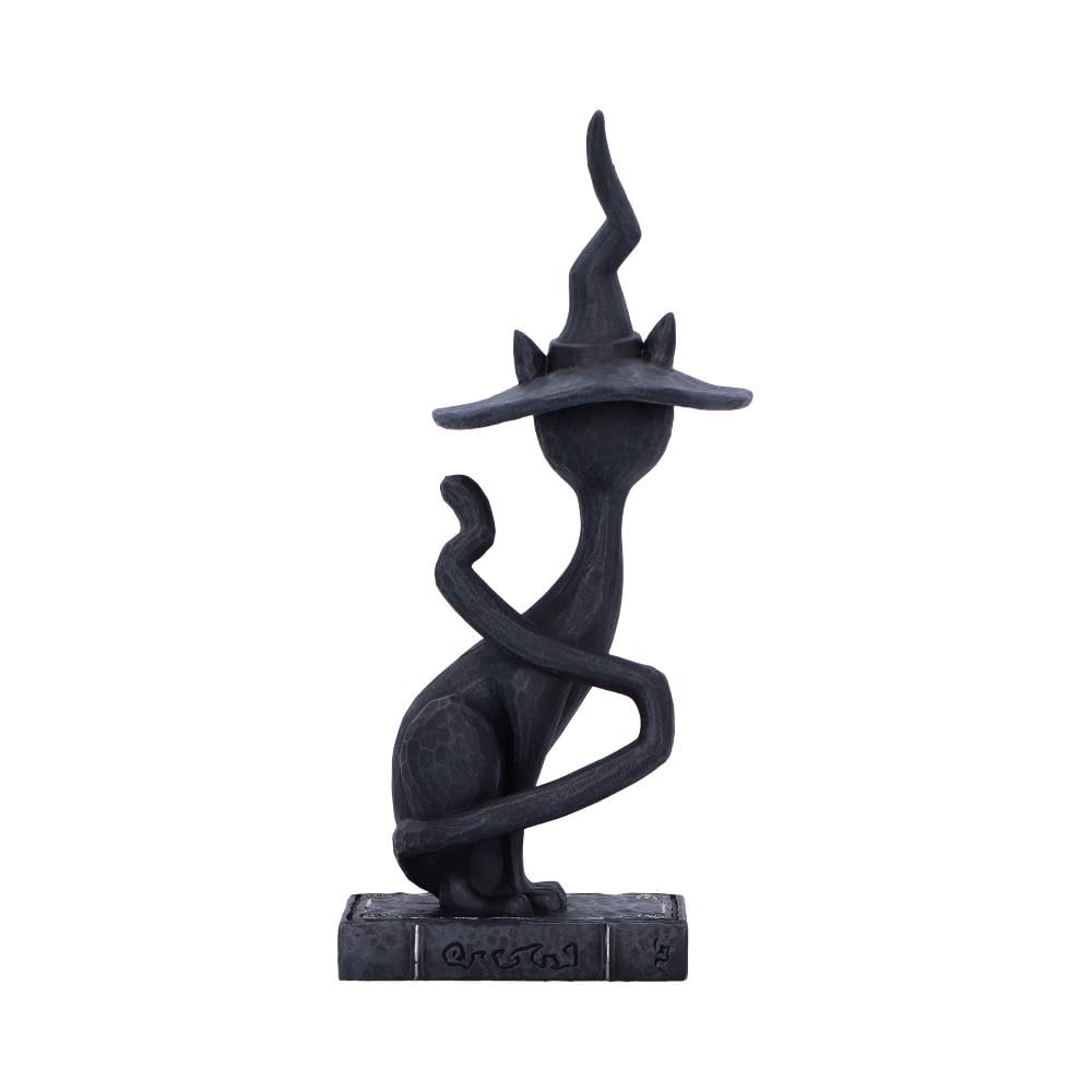 Nemesis Now Spell Cat Figurine - Hand-Painted Black Cat with Witch's Hat, Resin, For Cat Lovers, Gothic Halloween Decor - 17cm, Enchant
