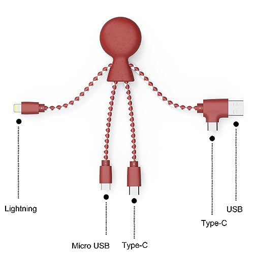 Xoopar Multi USB Cable 4 in 1 - Universal Charger Made from Recycled Plastic - USB, USB-C, Lighting, Micro USB Ports - Compatible with All Smartphones Mr Bio White Octopus